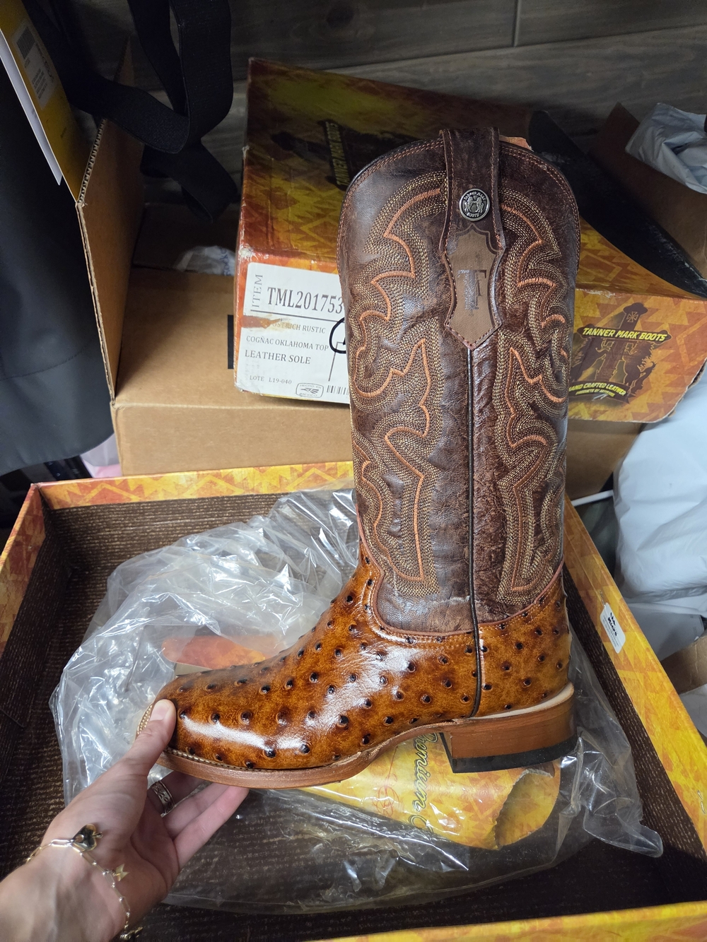 Tanner Mark Ostrich Leather Western Boots